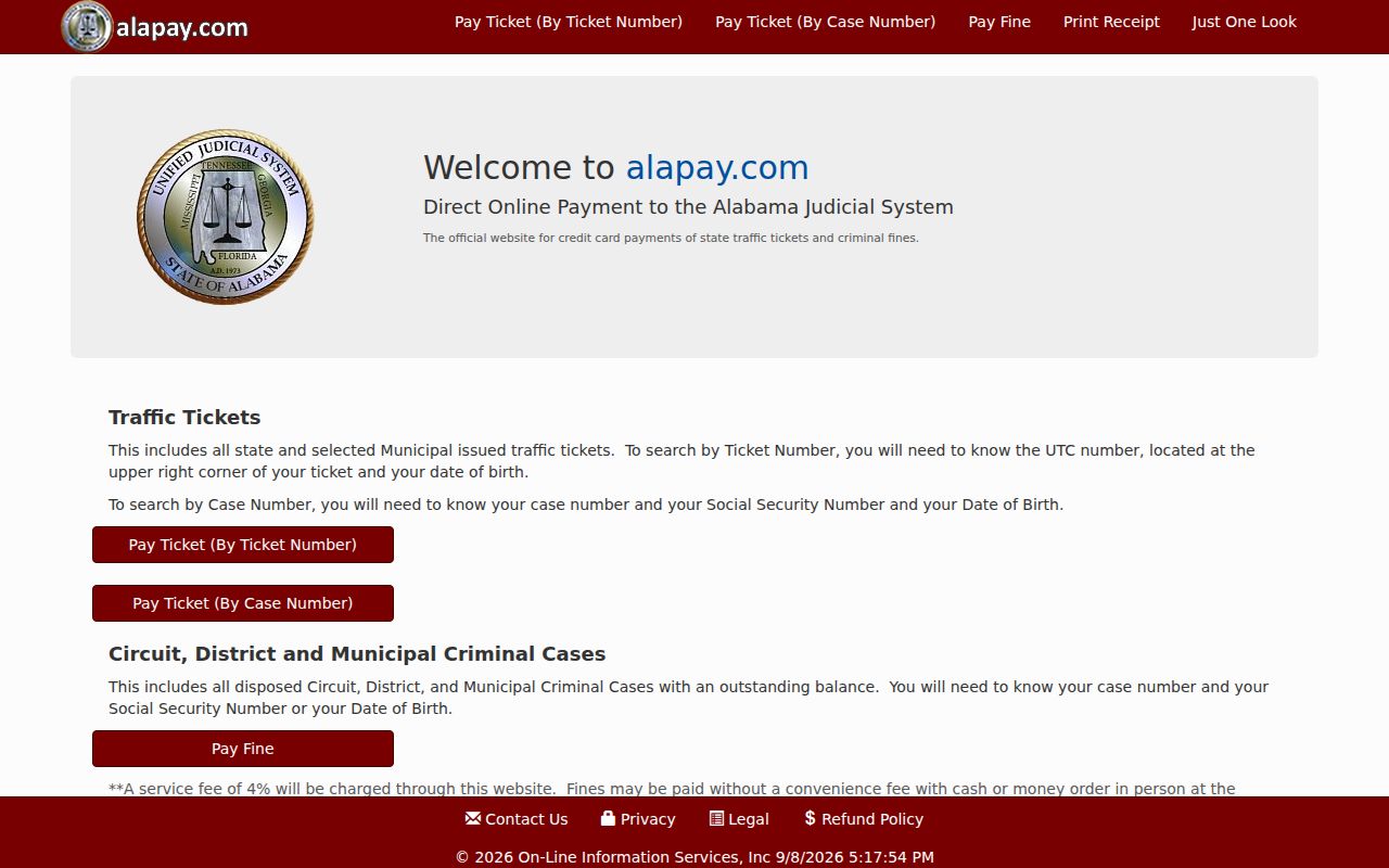 Bullock County traffic warrant AlaPay payment entrance
